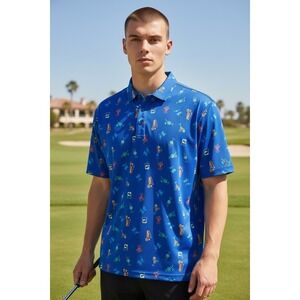 Birdie Bound Mens L Blue‎ Golf Polo Shirt Performance Stretch